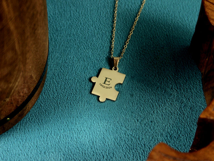 Rose Gold Puzzle Pendant Custom Initial Necklace