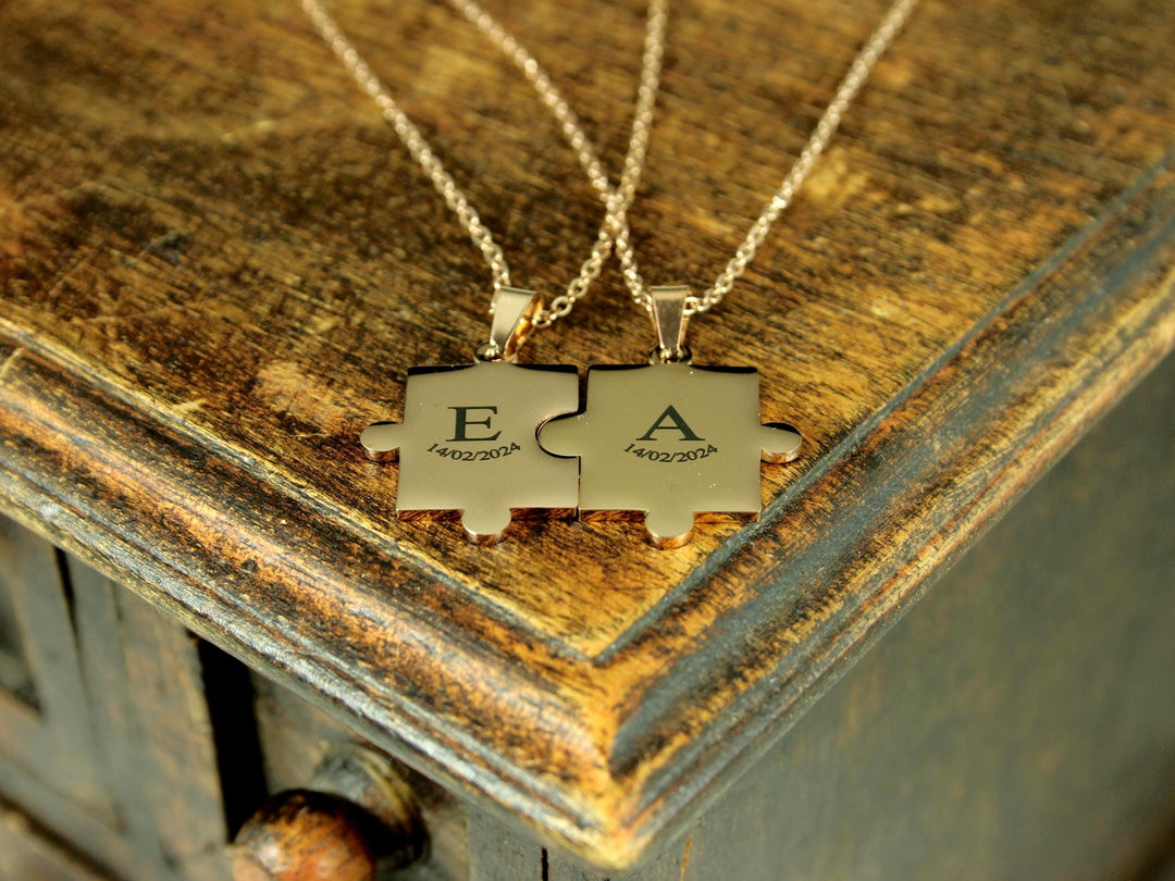 Rose Gold Puzzle Pendant Custom Initial Necklace