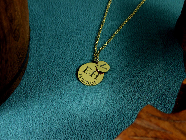 Double Circle Initial & Date Necklace