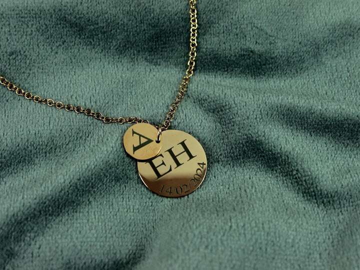 Double Circle Initial & Date Necklace