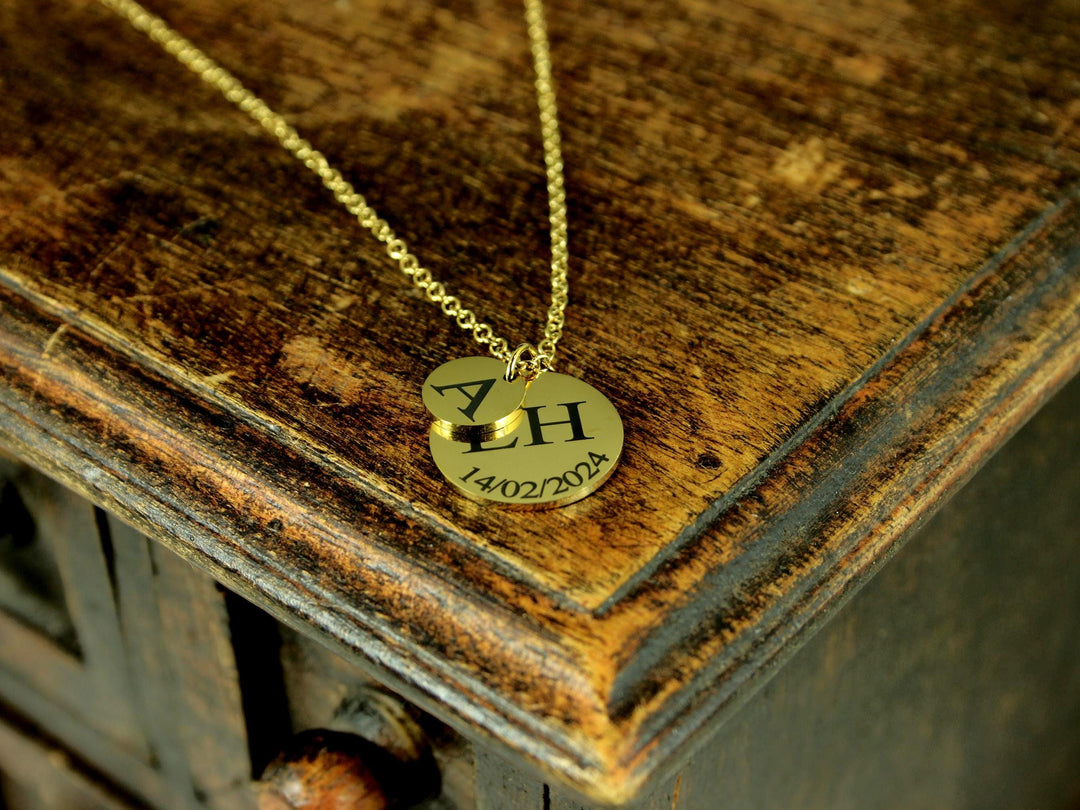 Double Circle Initial & Date Necklace