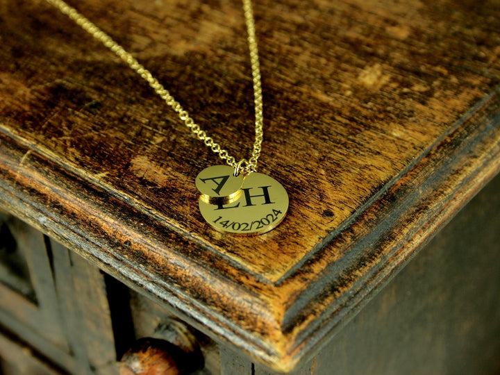 Double Circle Initial & Date Necklace