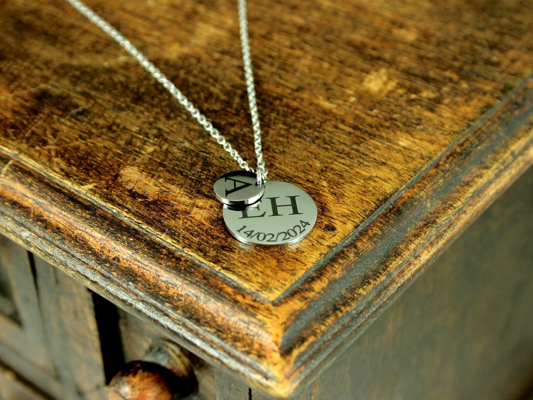 Double Circle Initial & Date Necklace
