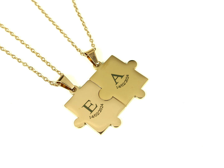 Rose Gold Puzzle Necklace, Initial and Date Pendant