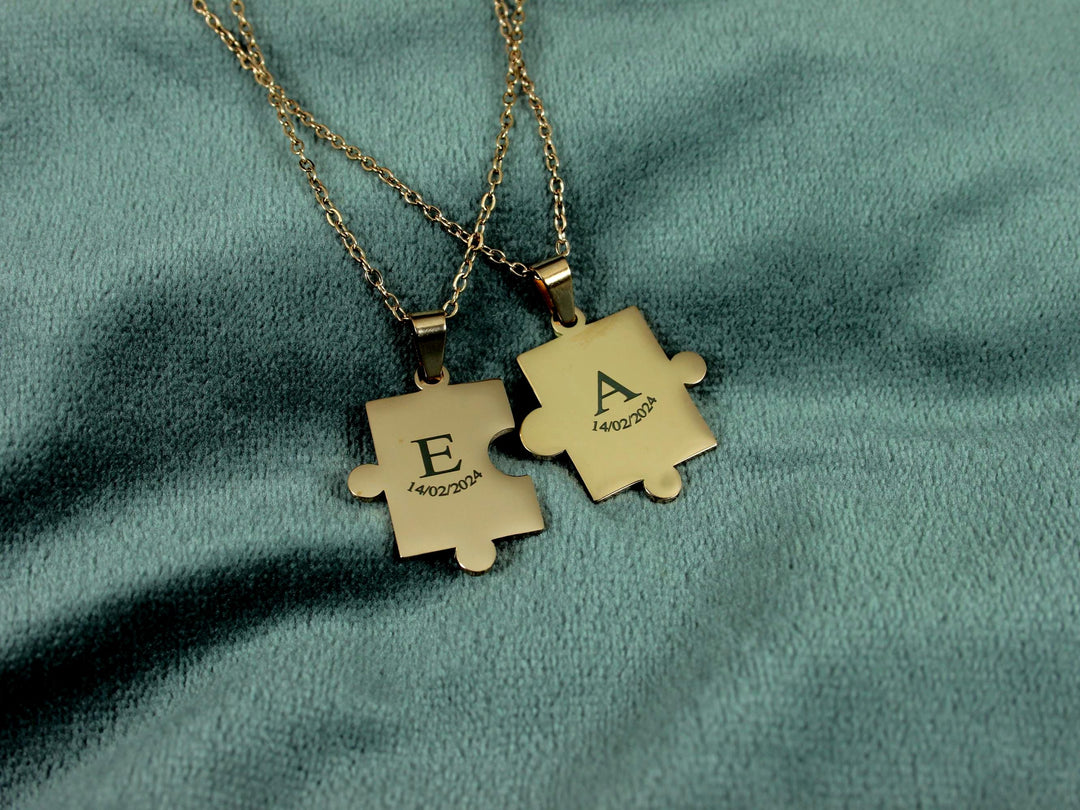 Rose Gold Puzzle Necklace, Initial and Date Pendant