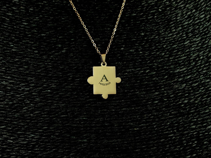 Couples Puzzle Necklace Set, Matching Initials and Date