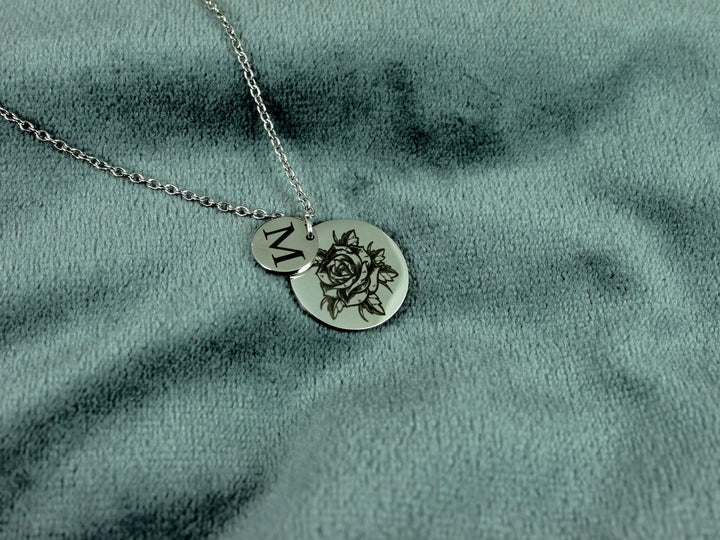 Silver Birth Flower Initial Necklace