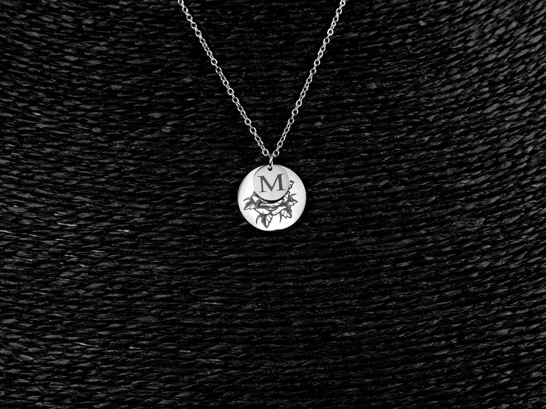 Silver Birth Flower Initial Necklace