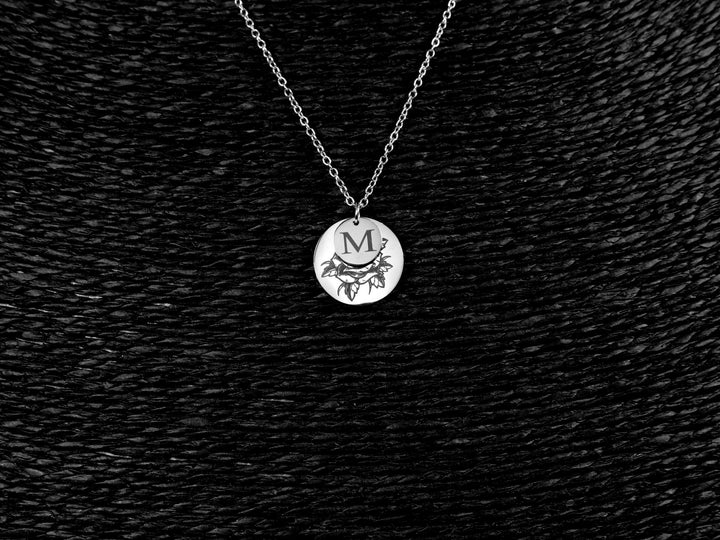 Silver Birth Flower Initial Necklace