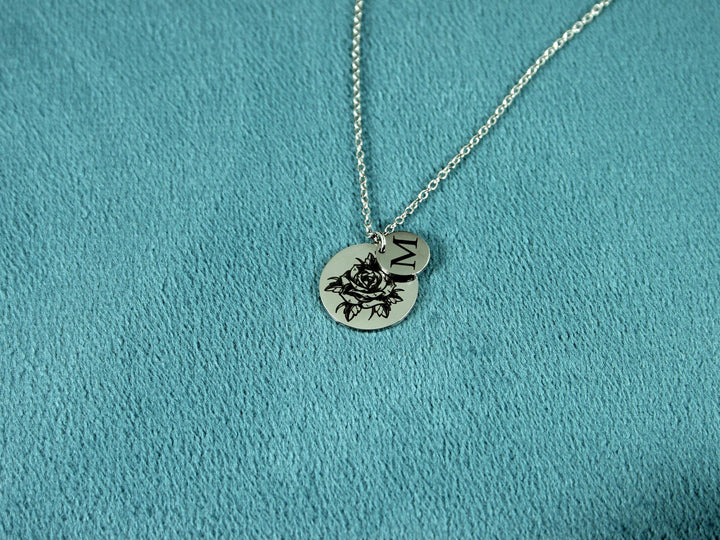 Silver Birth Flower Initial Necklace