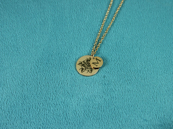 Birth Flower Initial Necklace