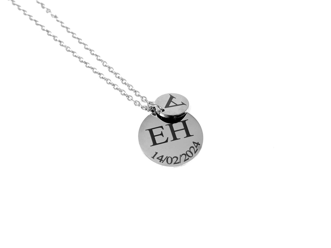 Custom Double Circle Initial, Date Necklace