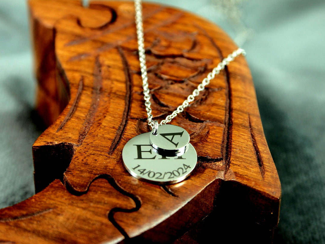 Custom Double Circle Initial, Date Necklace