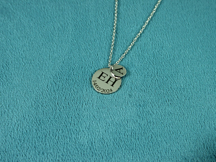 Custom Double Circle Initial, Date Necklace