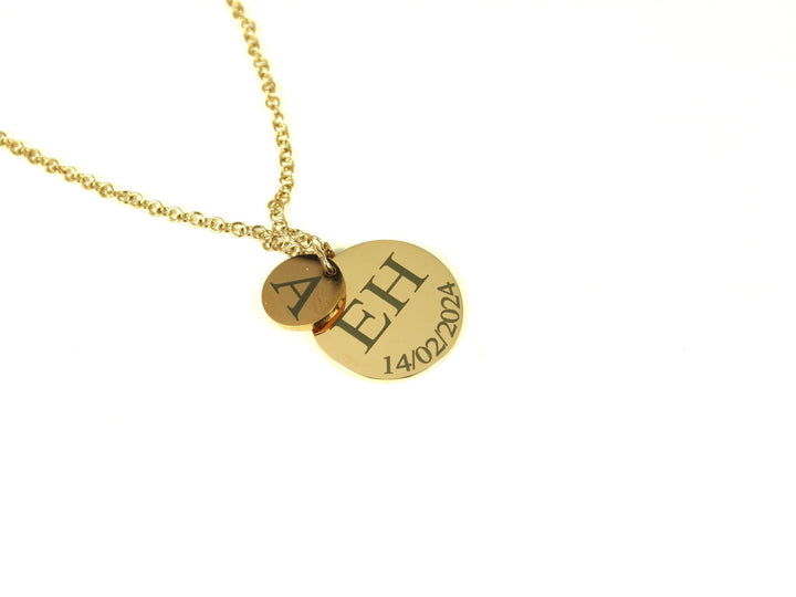 Rose Gold Double Circle Initial & Date Necklace