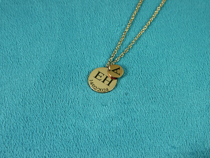 Rose Gold Double Circle Initial & Date Necklace