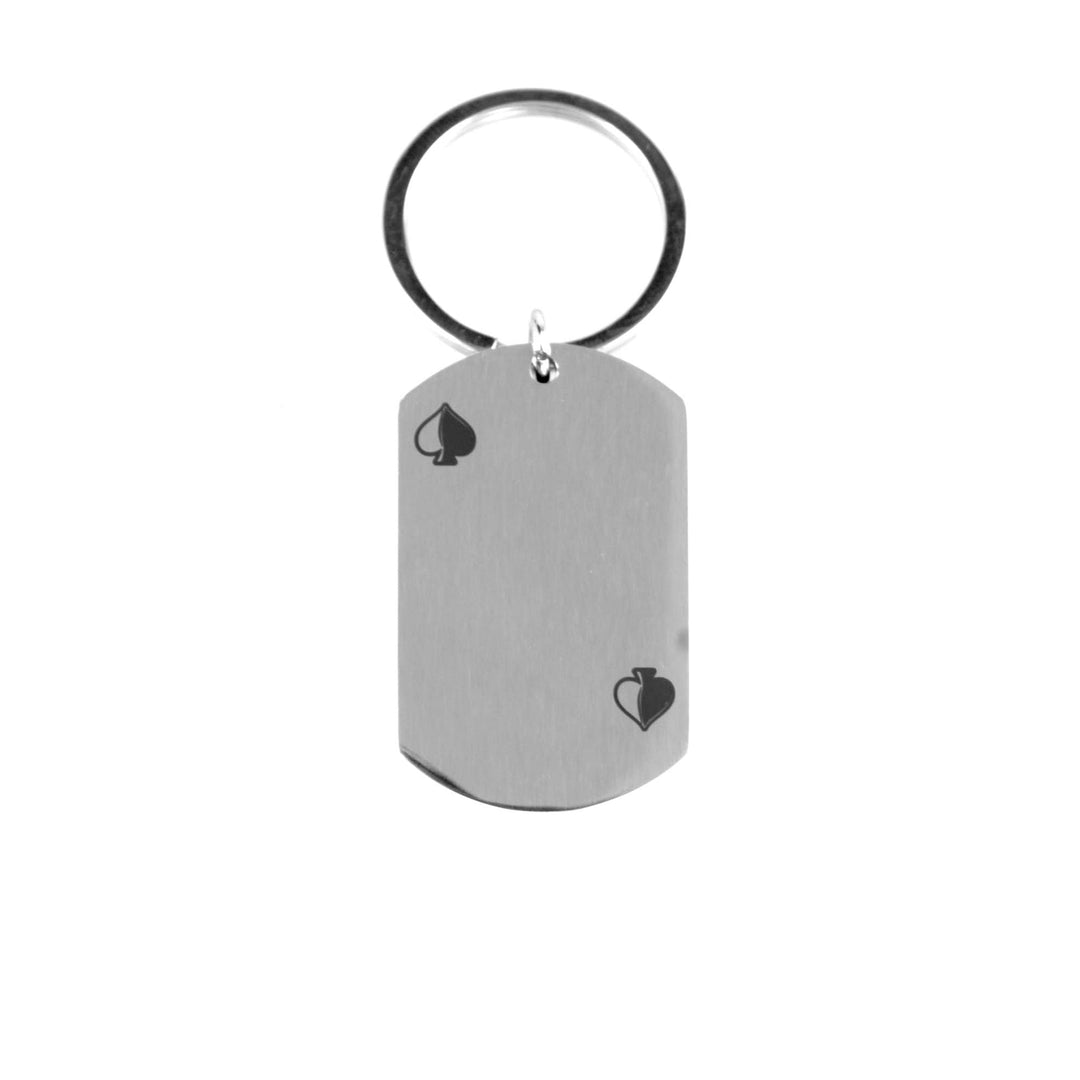 Metal keychain with ace of spades design on a white background
