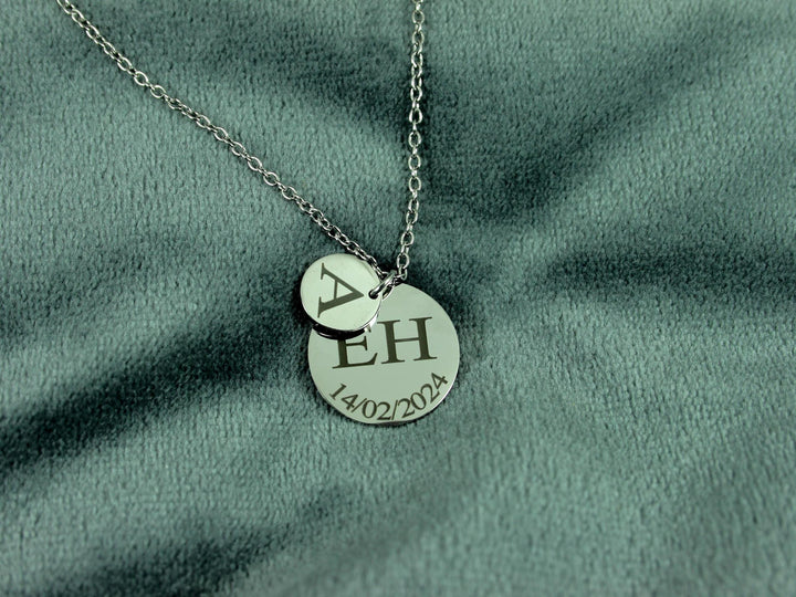 Double Circle Initial & Date Necklace
