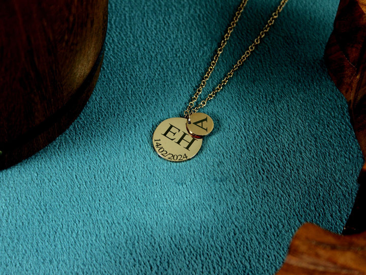 Double Circle Initial & Date Necklace