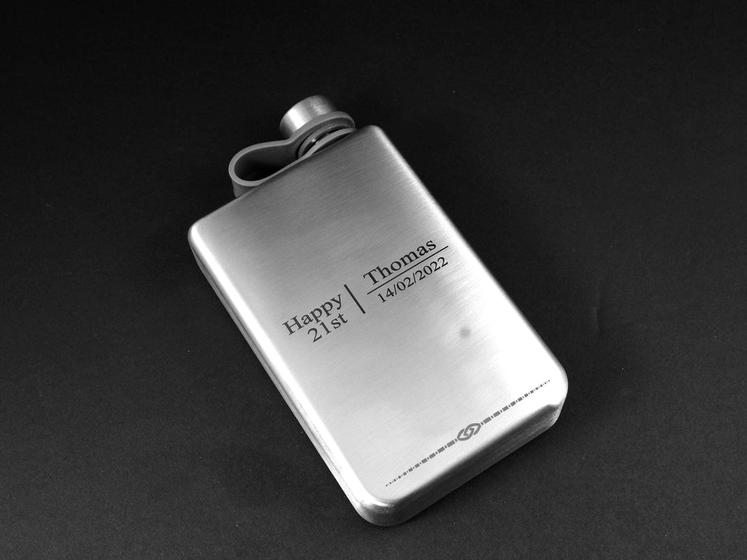 Engraved Silver Stainless Steel Flask