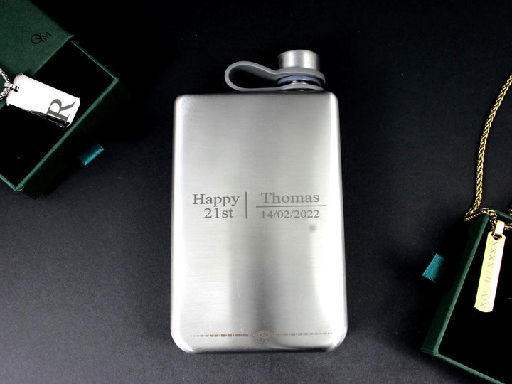 Engraved Silver Stainless Steel Flask