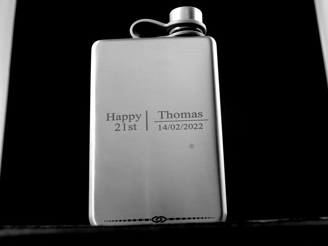Engraved Silver Stainless Steel Flask
