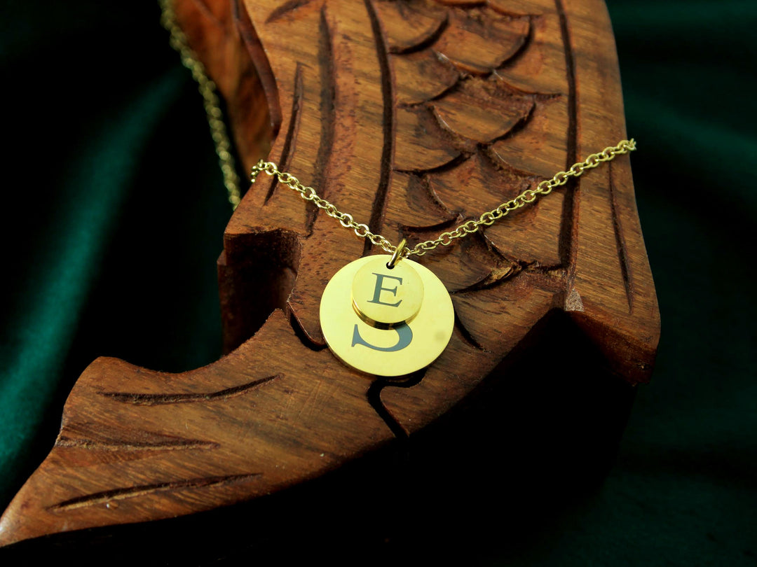 Personalized Gold Double Circle Initial Necklace