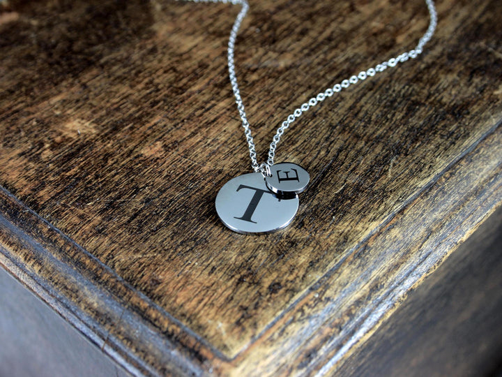 Engraved Initial Double Circle Necklace