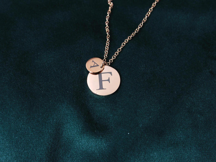 Rose Gold Double Circle Initial Necklace