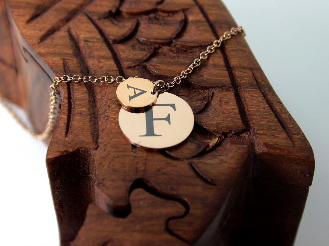 Rose Gold Double Circle Initial Necklace