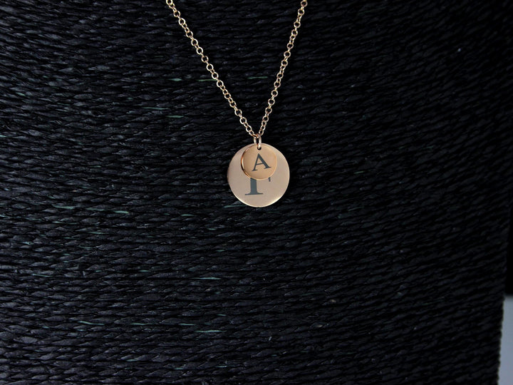 Rose Gold Double Circle Initial Necklace