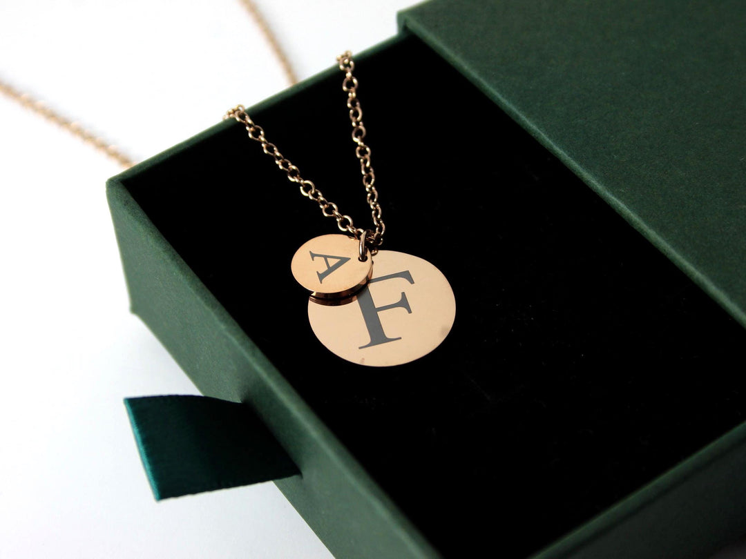 Rose Gold Double Circle Initial Necklace