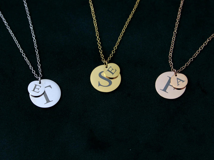 Engraved Initial Double Circle Necklace
