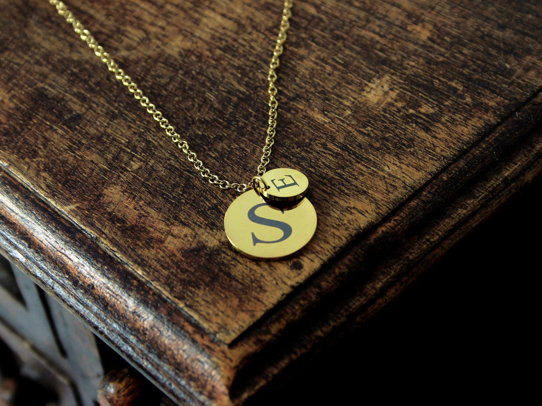 Engraved Initial Double Circle Necklace