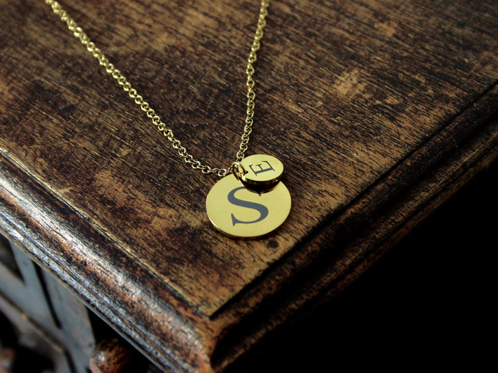Engraved Initial Double Circle Necklace
