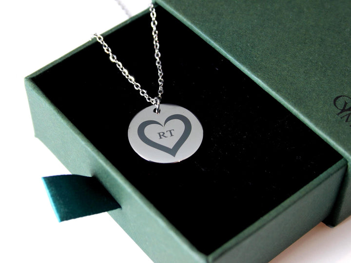 Personalized Heart & Initials Circle Pendant Necklace