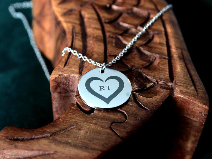 Personalized Heart & Initials Circle Pendant Necklace