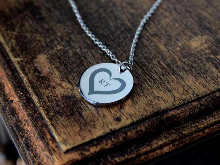 Personalized Heart & Initials Circle Pendant Necklace