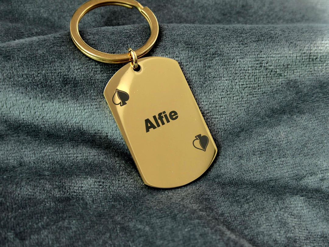 Personalized Gold Playing Card Keychain