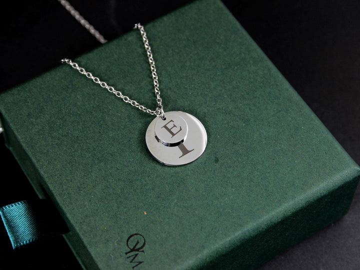 Engraved Initial Double Circle Necklace