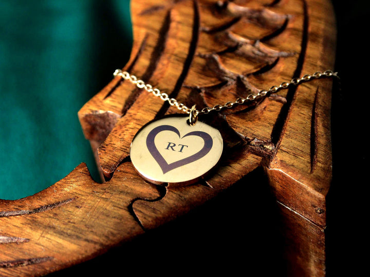 Rose Gold Circle Pendant: Custom Heart & Initials