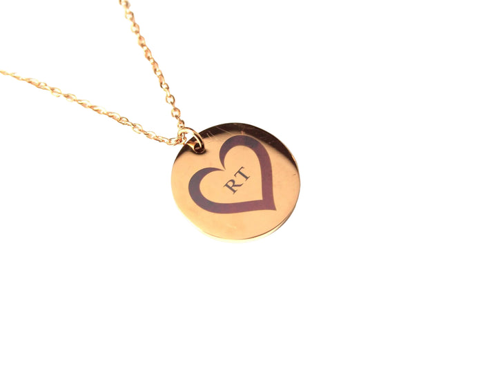 Rose Gold Circle Pendant: Custom Heart & Initials
