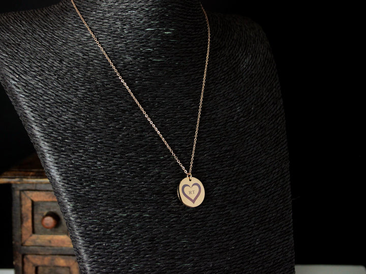 Rose Gold Circle Pendant: Custom Heart & Initials