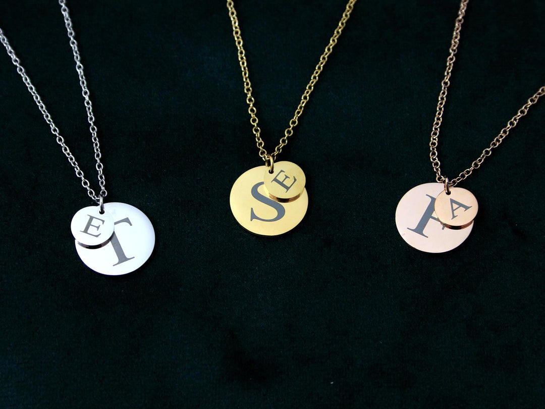 Rose Gold Double Circle Initial Necklace