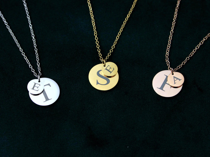 Rose Gold Double Circle Initial Necklace