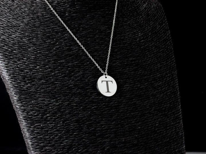 Engraved Initial Circle Pendant Necklace