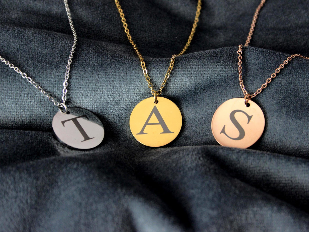 Engraved Initial Circle Pendant Necklace
