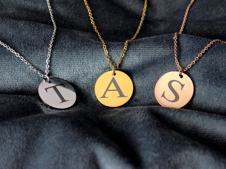 Engraved Initial Circle Pendant Necklace