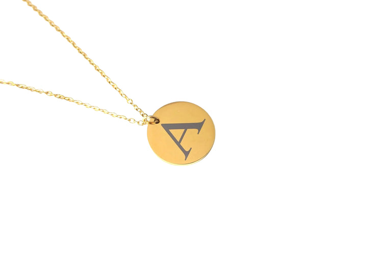 Gold Initial Necklace: Engraved Circle Pendant