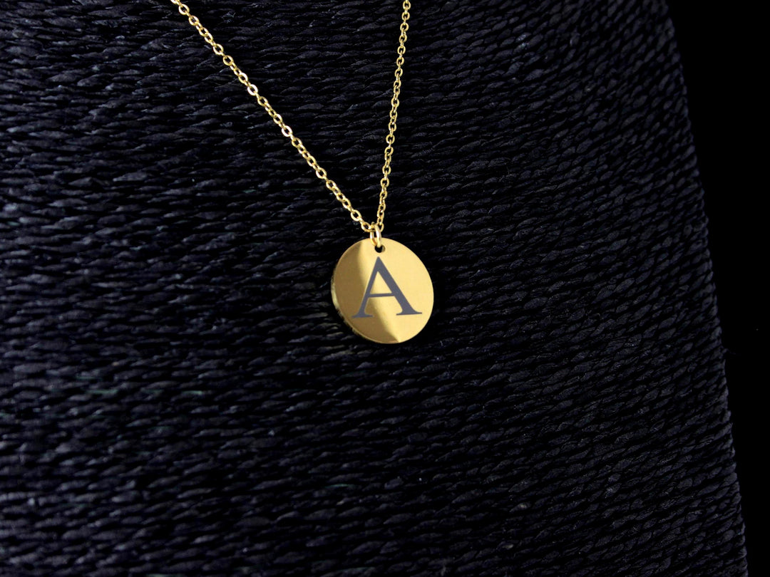 Gold Initial Necklace: Engraved Circle Pendant